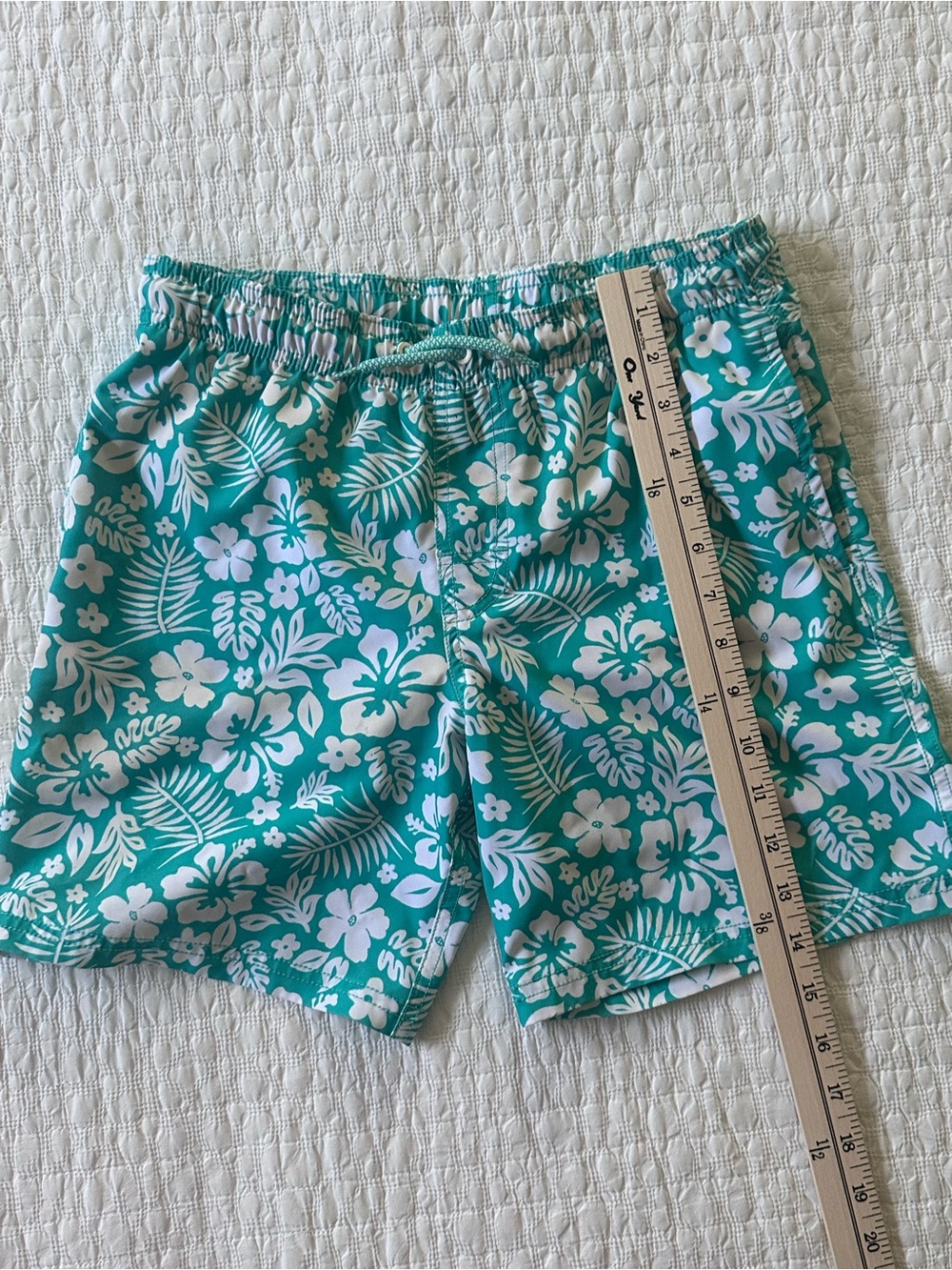 wonder nation Turquoise and White Floral Swim Shorts